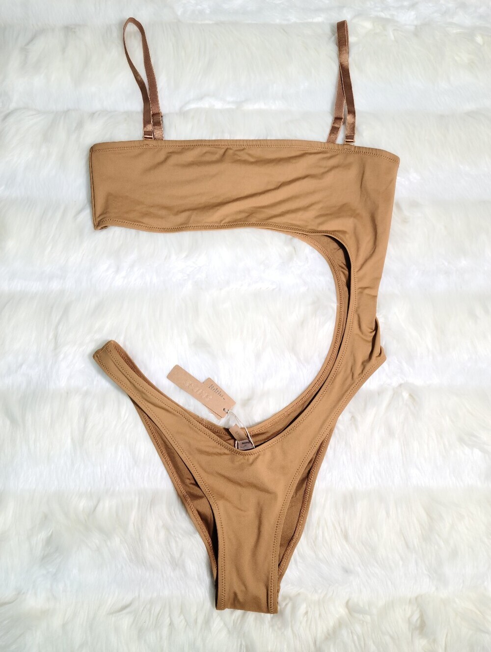 SKIMS Swim Strapless Monokini Tan Almond Women XL NEW